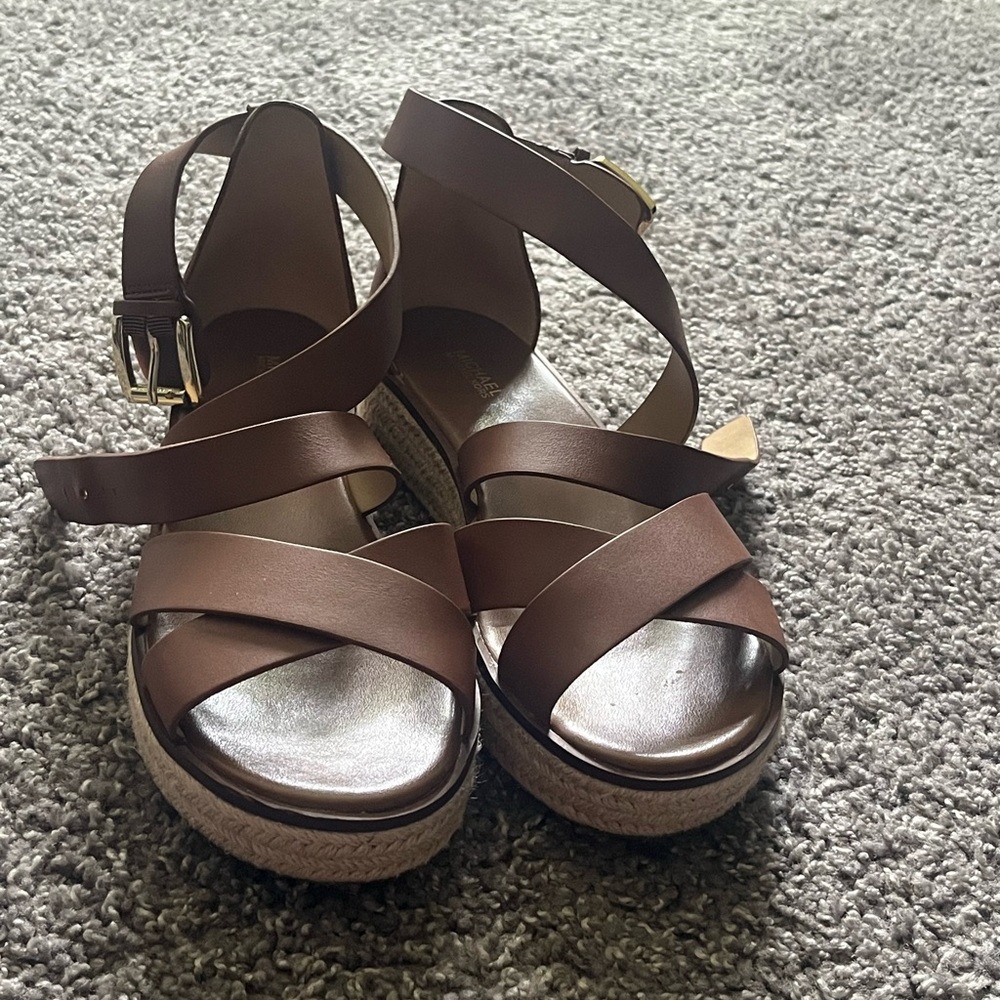 MICHAEL Michael Kors Brown Leather Espadrille Sandals - Picture 4 of 11